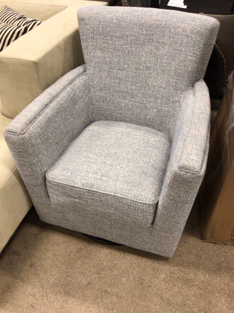 Light Blue/Cream Fabric Swivel Arm Chair