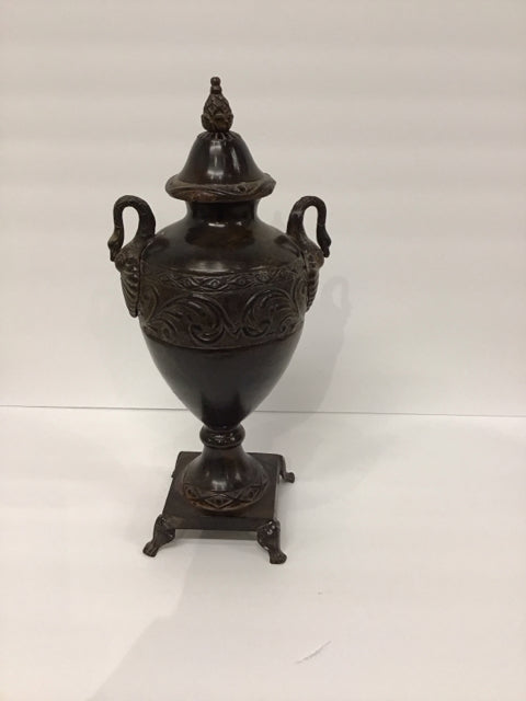 15" Dark Metal Urn w/Lid & Footed Pedestal