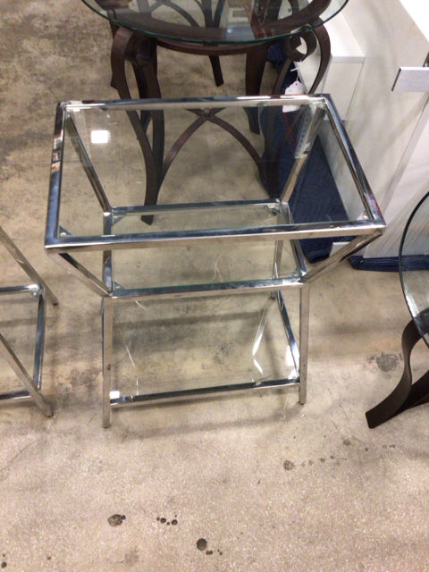 Glass 3 Tier Chrome Base End Table