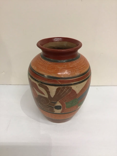 8" Painted & Etched Pottery Vase