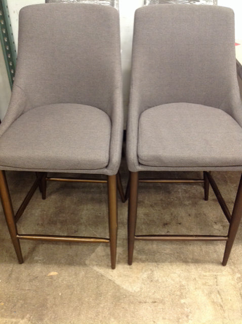 Set Of 4 Grey Fabric & Gold Bar Stools