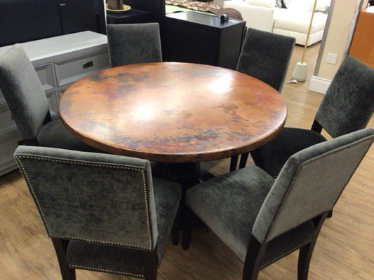 Arhaus Round Copper Top Trieste Pedestal Dining Table W/6 Chairs