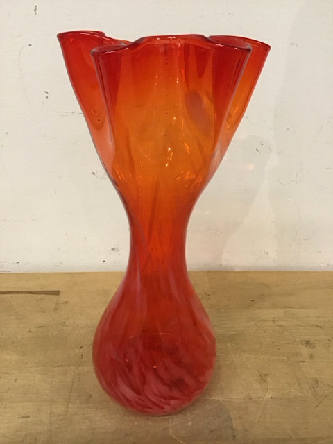 12" Orange Art Glass Vase