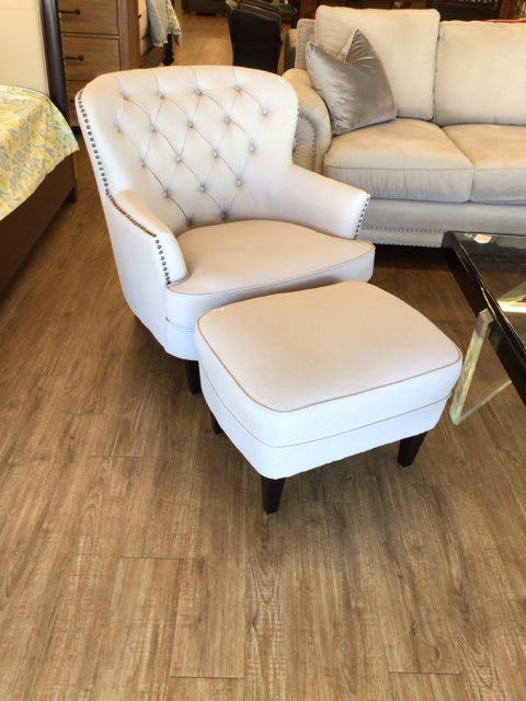 Noble House Contemporary Button Tufted Fabric Club Chair and Ottoman
