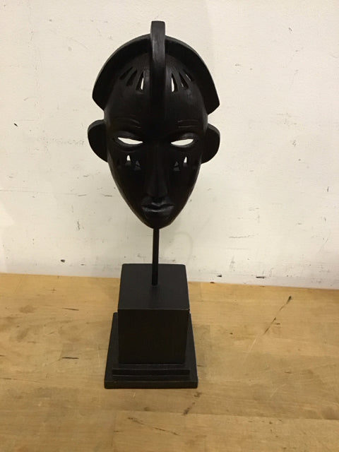 14" Wood African Like Mask W/Wood Base