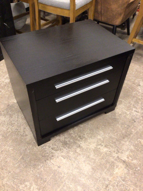 AS-IS Black Three Drawer Glass Top Nightstand(Damage In Bottom Drawer)