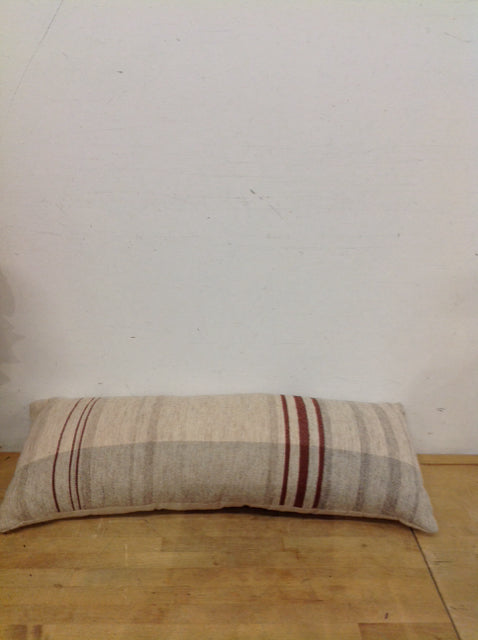 Pillow 32"x12 Lumbar Tan Gray Brown Plaid Wool