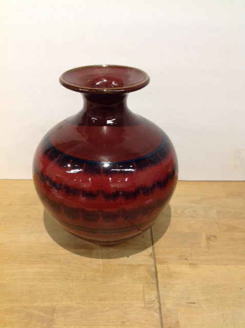 12" "Lava" Glazed Red/Blue Ceramic Drips Vase