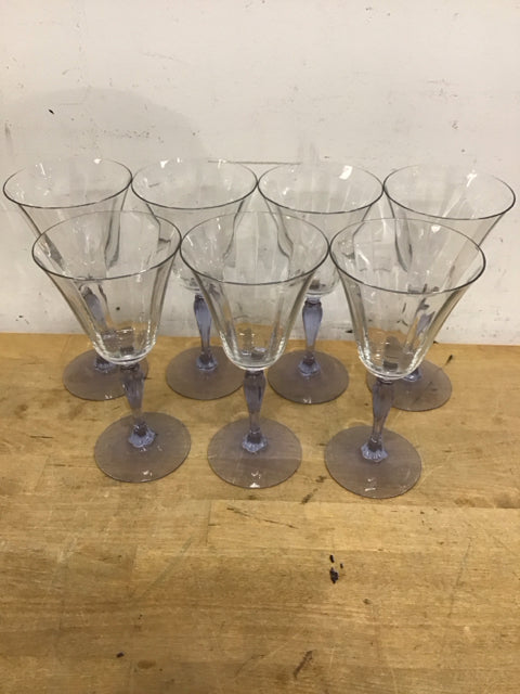 Set of 7 7.5" Lavender/Clear Wine Glasses