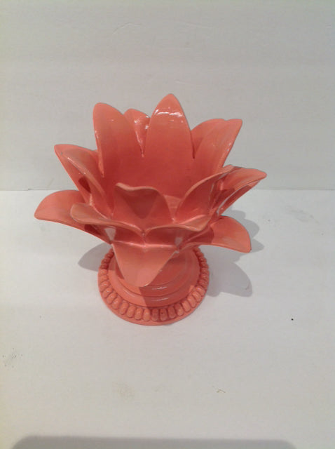 8" Coral Resin Lotus Blossom Candle Holders