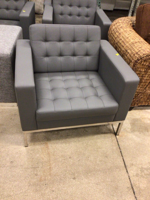 Grey Leather Chrome Base Arm Chair