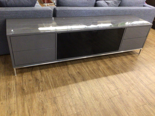 82"AS-IS Grey Lacqured Low Profile Media Console(Top Scratched)