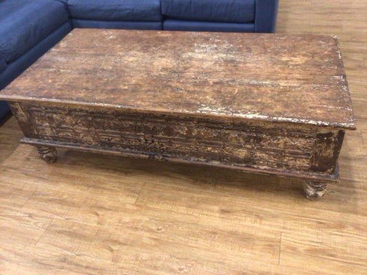 Balinese Distressed Wood Carved Coffee Table