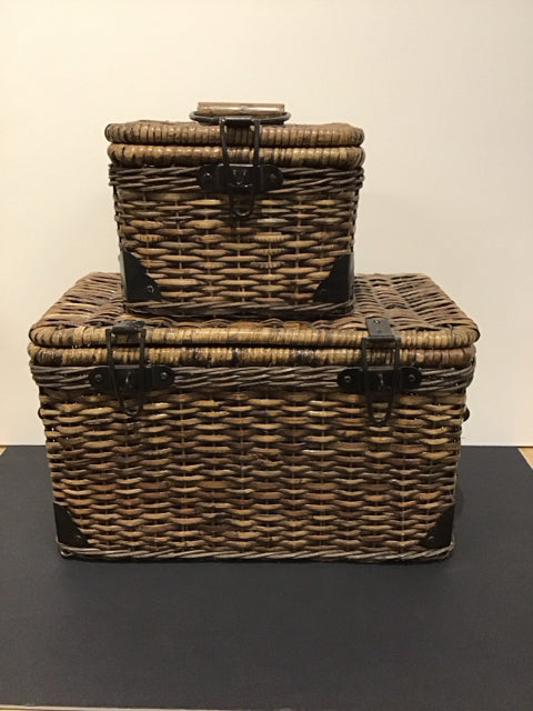 Set/2 Graduated Wood Woven Baskets w/Handles