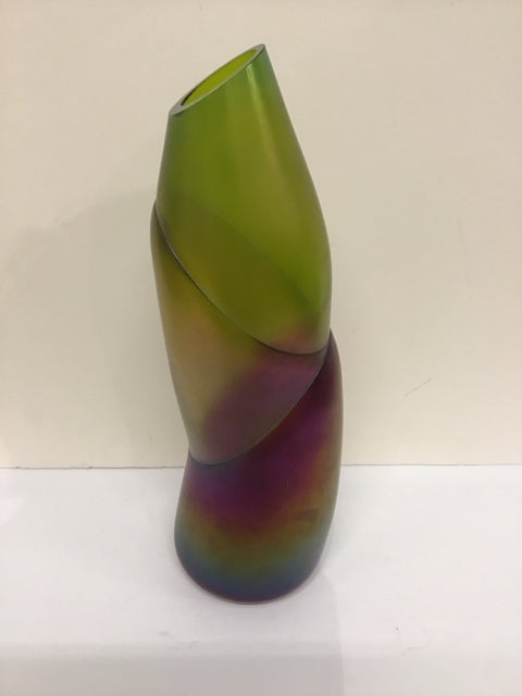 Bamboo Art Glass Iridescent Vase