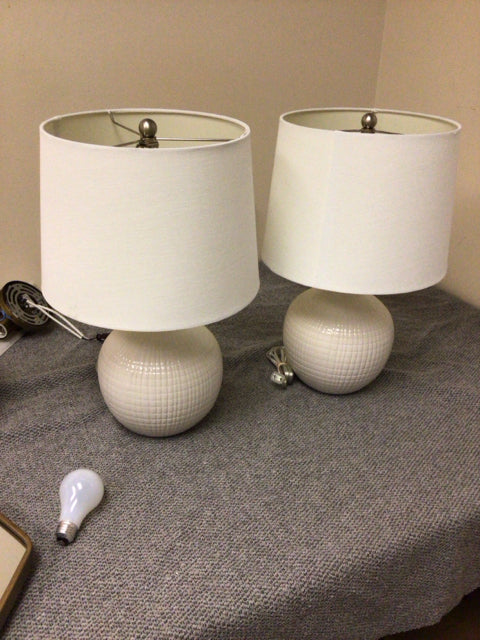 Pair Of White Ceramic Table Lamps W/Shades