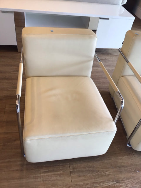 SOHO CONCEPT Reclining Beige Leather & Chrome Arm Chair