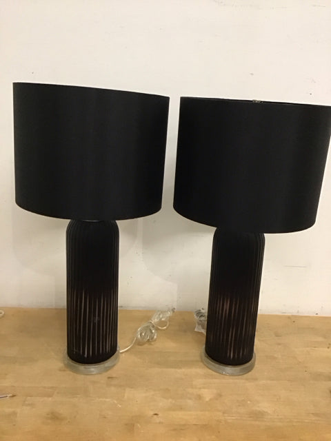 27" Pair Of Black Ceramic Ombre Table Lamps As Is