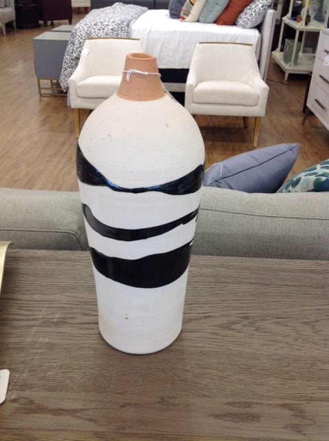 15.5" Pottery Black/Cream Glazed Vase