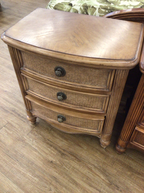 Drexel Heritage Three Drawer Rattan Nightstand