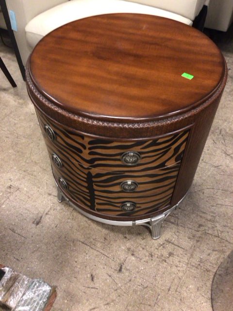 A.R.T Furniture Three Drawer Animal Print Round End Table