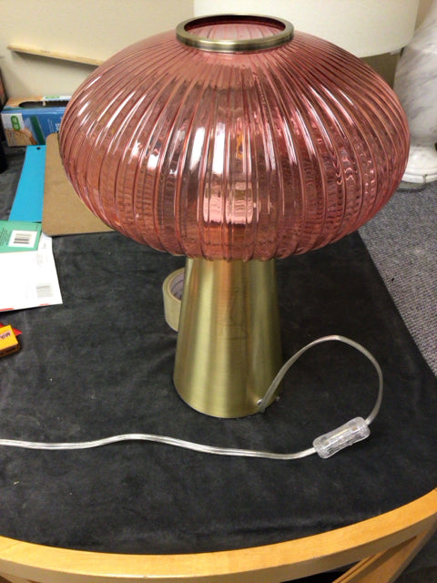 Pink Ribbed Glass Shade Table Lamp