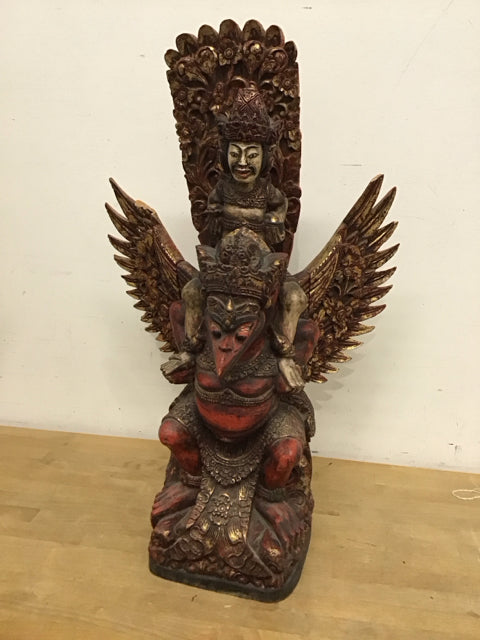31" Asian Wood Garuda Sculpture As Is
