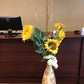 Faux Sunflowers & White Orchid In 29" Yellow Floral Metal Vase