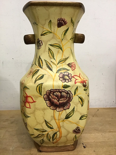 13.5" Yellow Ceramic Floral Vase