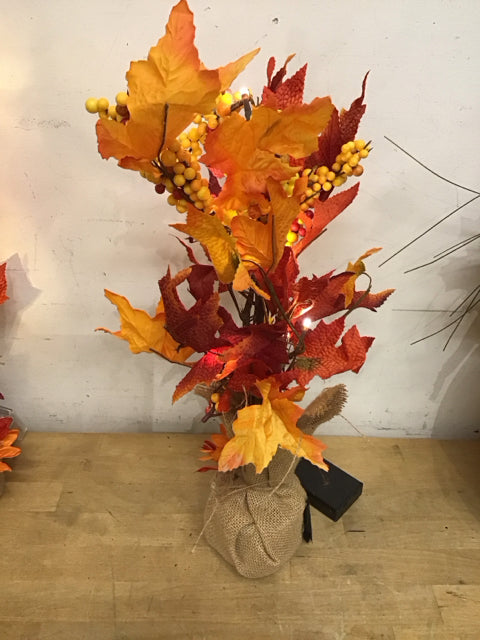 20" Fall Swag Leaves Burlap Lights