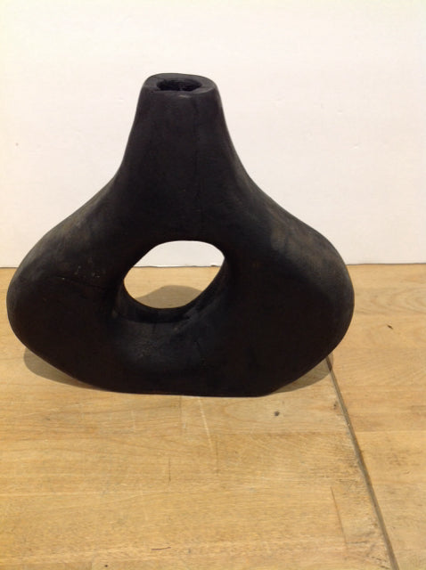 8" Black Wood Abstract Vase