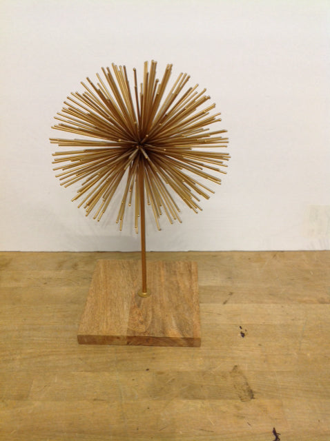 Gold Metal Abstract Sculpture on Base