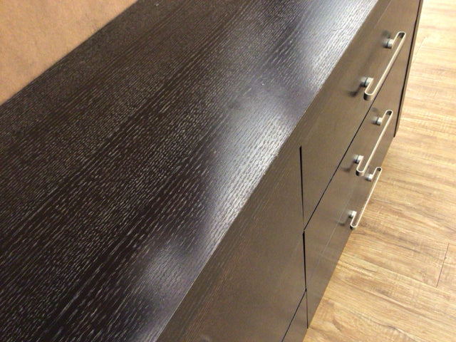 AS-IS Dark Wood Six Drawer Dresser(Knicks Around Edge)