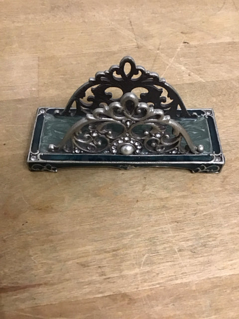 4" Copper Like W/Stone Butterflies Business Card Holder