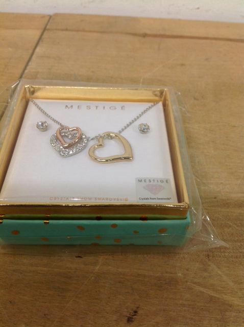 Necklace- Swarovski Heart Charms W Earrings