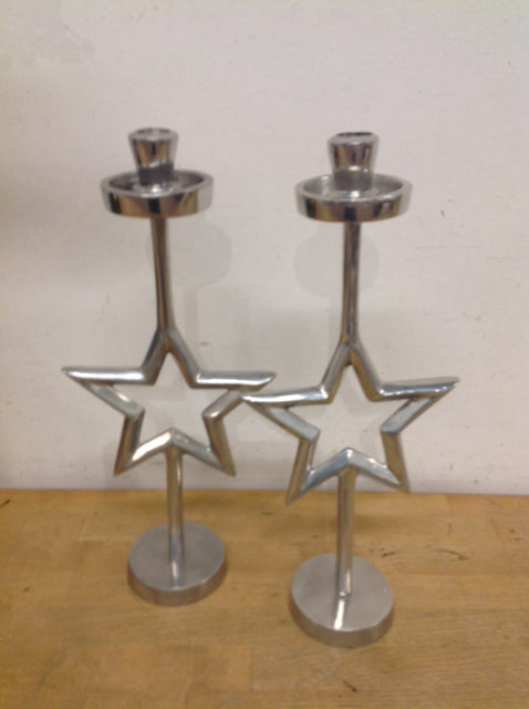 Candle Holders - 16" Pair Of Metal Stars