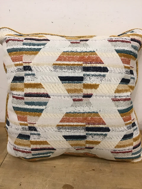 22" Gold Cream Blue Green Geometric Pattern Pillow