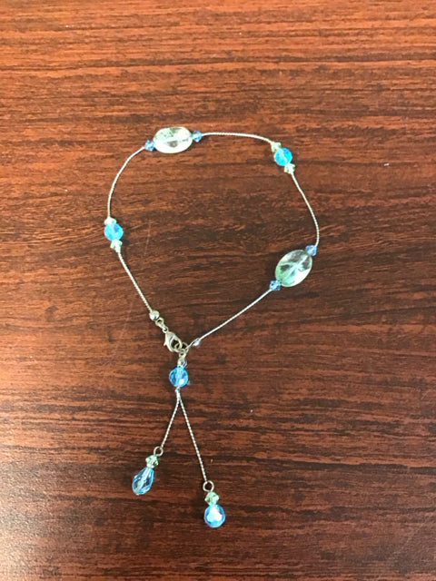 Aqua Glass Bead Anklet Bracelet