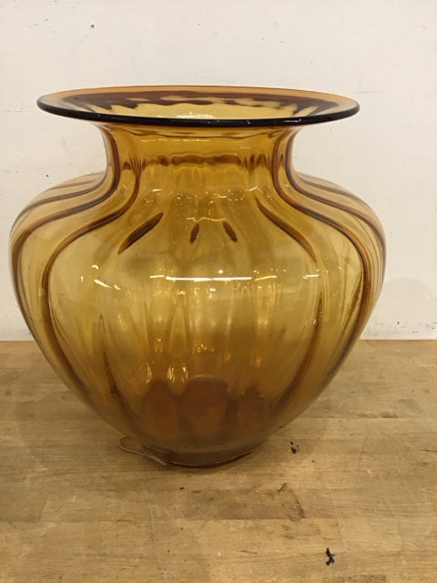 16" Amber Scalloped Glass Vase