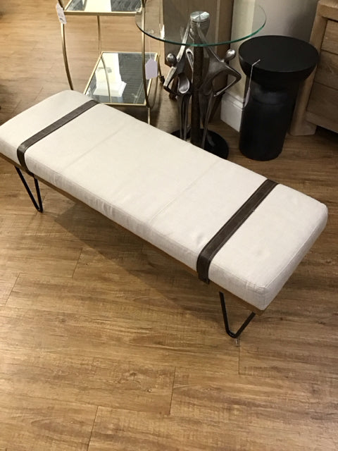 Tan Upholstered & Metal Bench