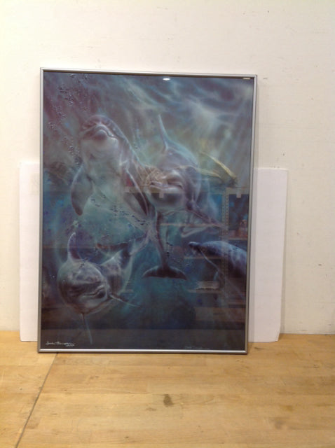 22.5x30 Framed Dolphin Art Print on Paper