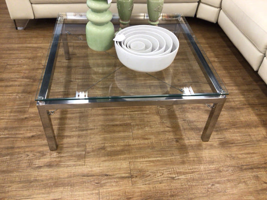 Square Glass Top Chrome Base Coffee Table