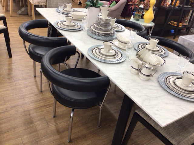 Set Of 4 Black Vinyl & Chrome Dining Chairs