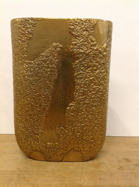 12" Gold Metal Vase w/Raised Design