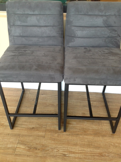 Set Of 2 Grey Fabric & Metal Bar Stools