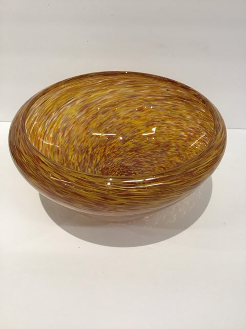 6" Art Glass Red/Yellow Swirls Bowl