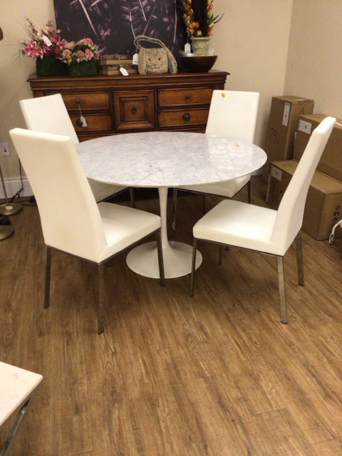 Set Of 4 Calligaris Leather High Back Dining Chairs