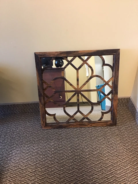 22" Geometric Wood Pattern Mirror