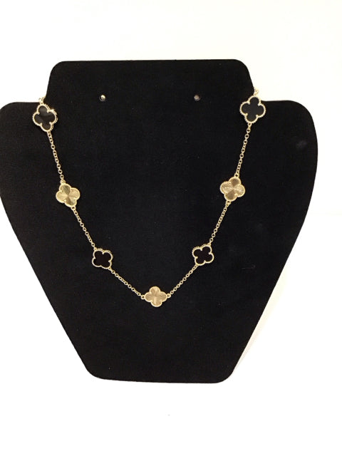 18" Van Cleef Style Onyx/Gold Necklace
