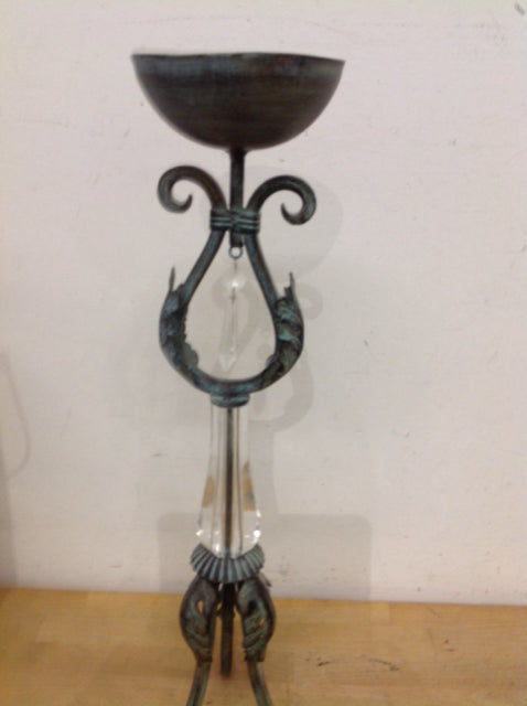 Candle Holder- 21" Aged Metal & Glass